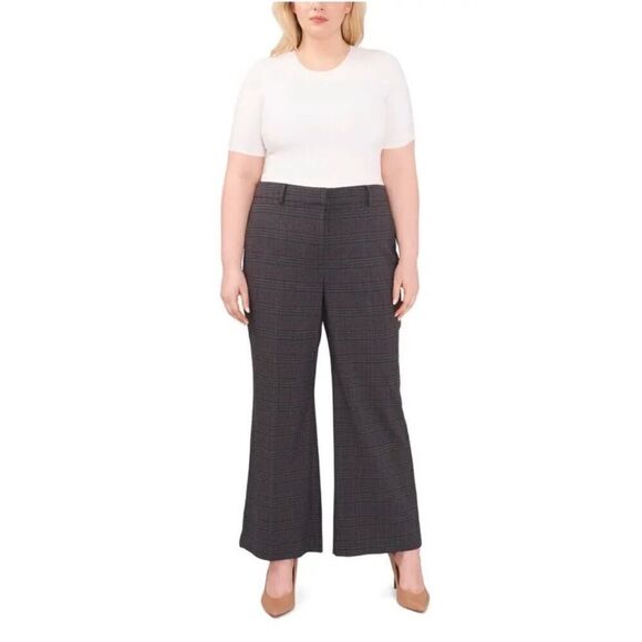 NWOT Vince Camuto Wide Leg Plaid Trouser Pants Dark Grey Plus Size 20W - Picture 14 of 14